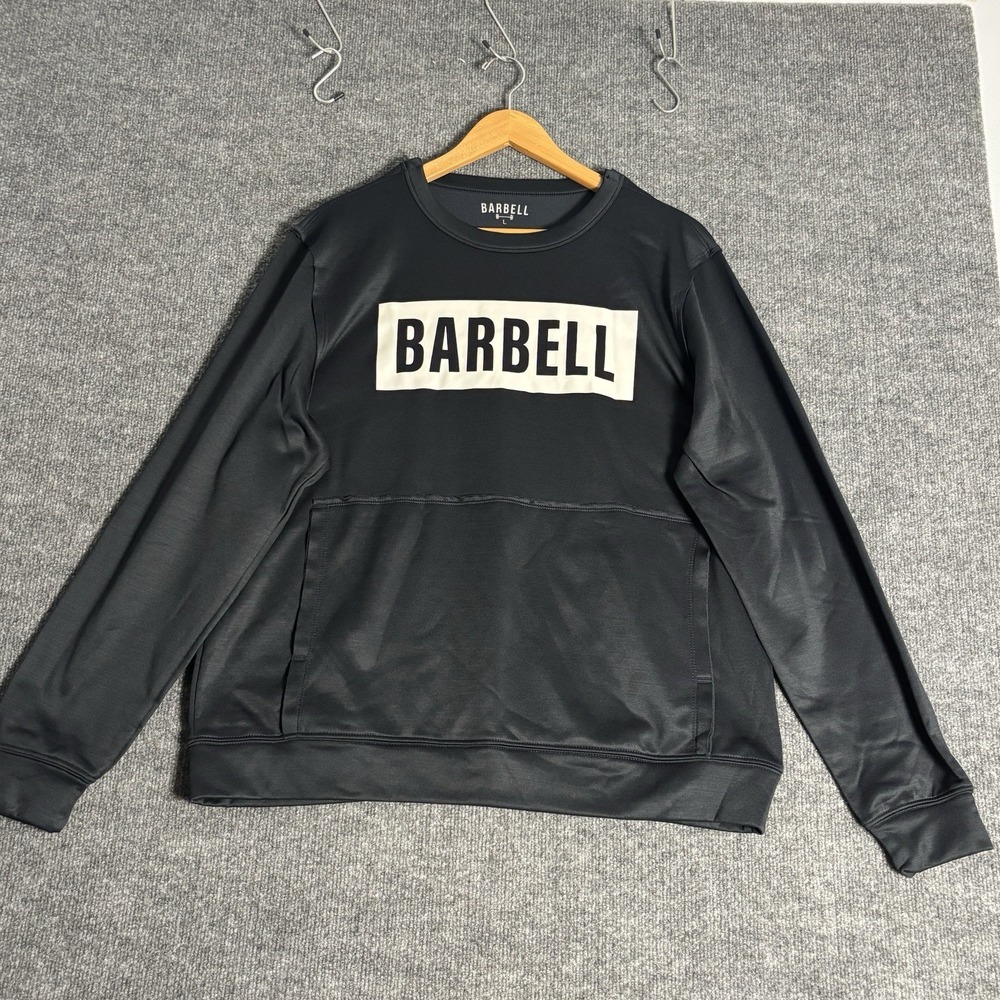 Barbell Apparel Mens Black Logo Performance Sweatshirt Crew Neck Large